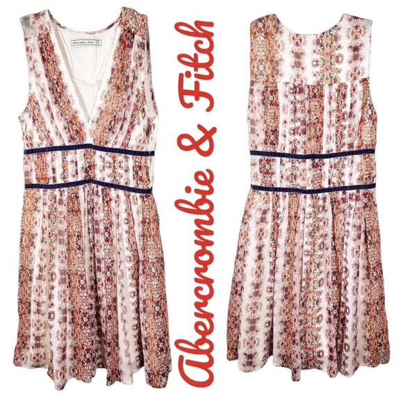 🟣ABERCROMBIE & FITCH Boho Floral V-neck Sleeveless Fit & Flare Dress, Size XS - Picture 1 of 9